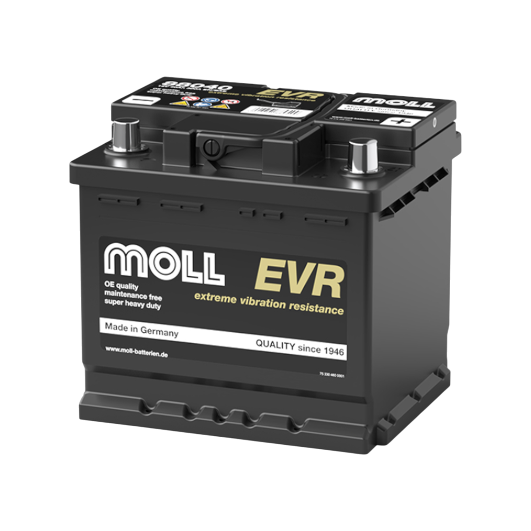 MOLL 88040  EVR - Rüttelfeste Starterbatterie "MADE IN GERMANY" 12V 40Ah(20h) 300A(EN)
