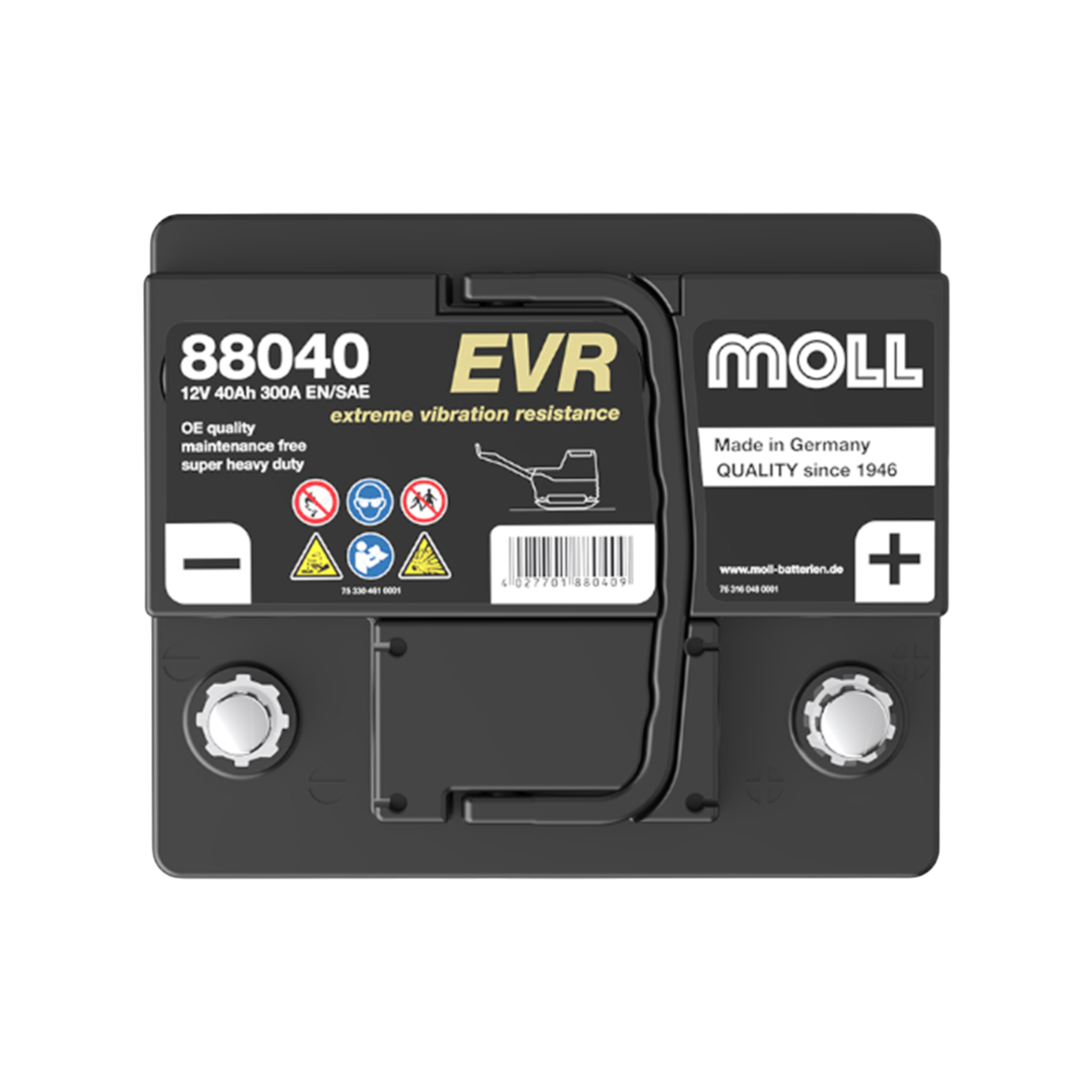 MOLL 88040  EVR - Rüttelfeste Starterbatterie "MADE IN GERMANY" 12V 40Ah(20h) 300A(EN)